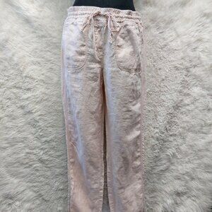 Ann Taylor Loft Women's Pink 100% Linen Straight Leg Pants Strawstring Elastic10